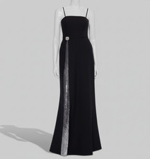 Betsy & Adam Women's Black Sequin Trim Sleeveless Square Neck Gown Dress Size 6