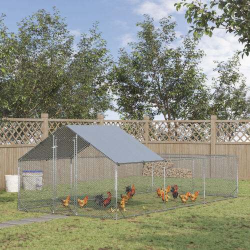 Large Metal Chicken Coop Walk-in Chicken Runs for Yard W/ Cover - Picture 3 of 11
