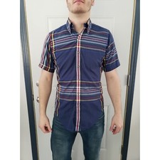 Vintage 80s Blue Plaid Short Sleeve Button Down