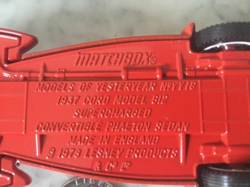VTG 1978 Matchbox Models of Yesteryear Y18-1 1937 CORD 812 SEDAN LESNEY ENGLAND - Picture 7 of 12