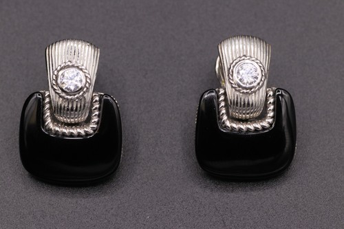 Pre-owned Judith Ripka 925 CZ and Onyx Door Knocker Earrings - Picture 2 of 8