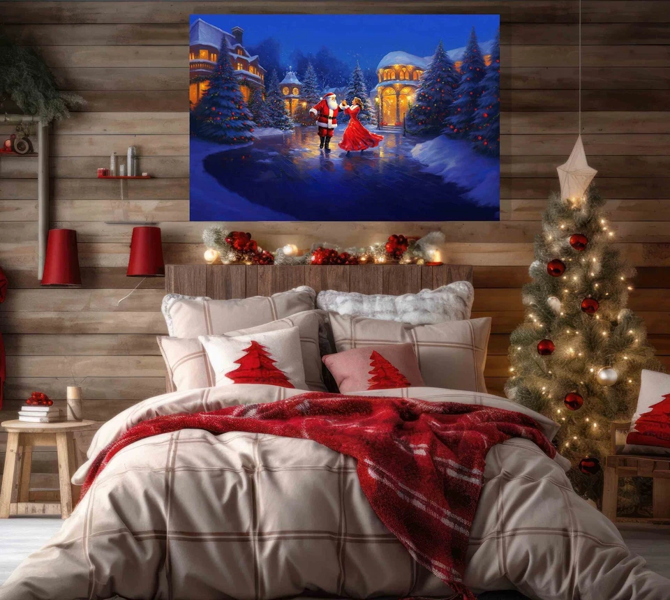 Santa and Mrs Claus Dancing on Ice Colourful Canvas Art Prints Wall Pictures - Image 4 of 4