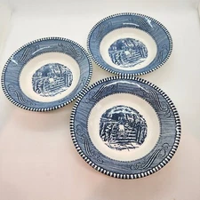 Currier And Ives Blue By Royal Set Of 3 Dessert Bowls