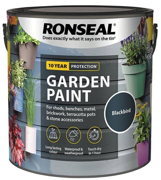 Ronseal Garden Paint Metal Wood Brick Stone Shed Furniture 2.5L - Blackbird