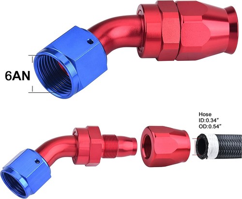 6AN 8AN 10AN Swivel Hose End Fitting 0/45/90/180° for Braided CPE Fuel Line 2PCS - Picture 19 of 61