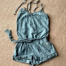 ABERCROMBIE KIDS GIRLS ONE PIECE ROMPER, LARGE, BLUE, HALTER TOP, FABRIC SASH