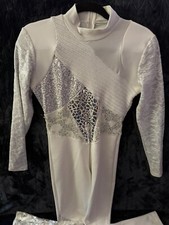 Mens Full Body Ice Skating Outfit White Rhinestones Lace Size Med
