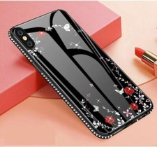 For Apple iPhone 7/8 7/8Plus X XR XS Flower TPU Phone Case Cover Tempered Glass