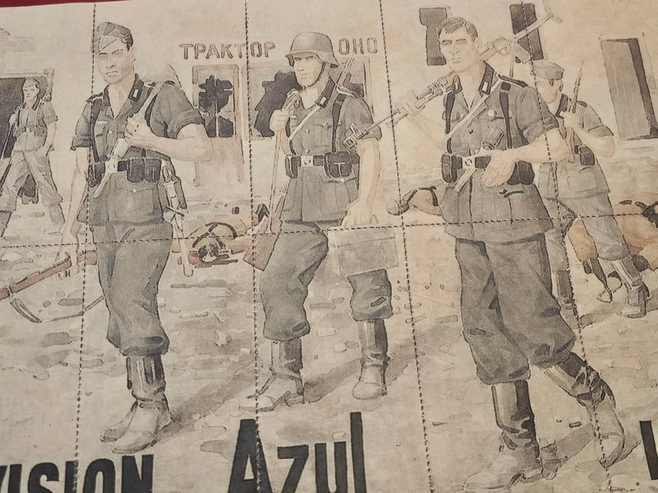 CASCO DE ACERO SEGUNDA GUERRA MUNDIAL ALEMÁN ESPAÑOL AZUL DIV cartel raciones de guerra cupón sello Foto 2 de 4