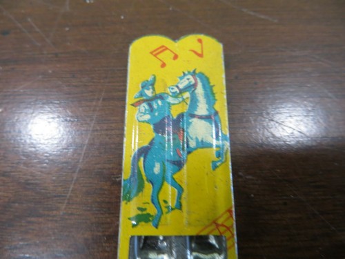 cowboy on white horse musical note's vintage tin litho whistle western - Picture 2 of 4