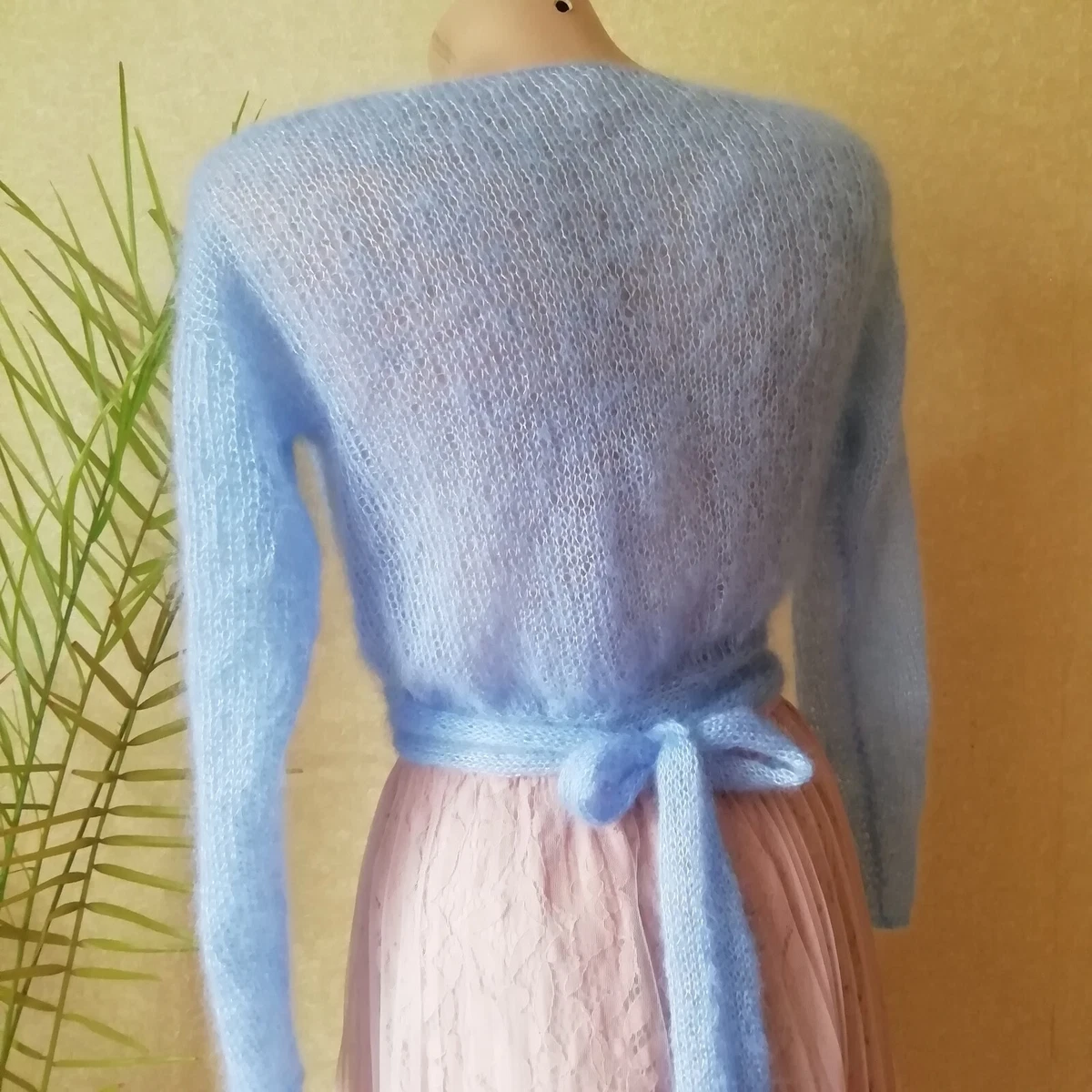 Women knit mohair sweater Light blue jacket Wedding cardigan Bride ballet  wrap