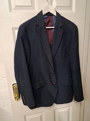 Hackett Navy Blue Blazer Jacket 40 Cotton Brass Buttons Smart Casual Unlined - Picture 3 of 14