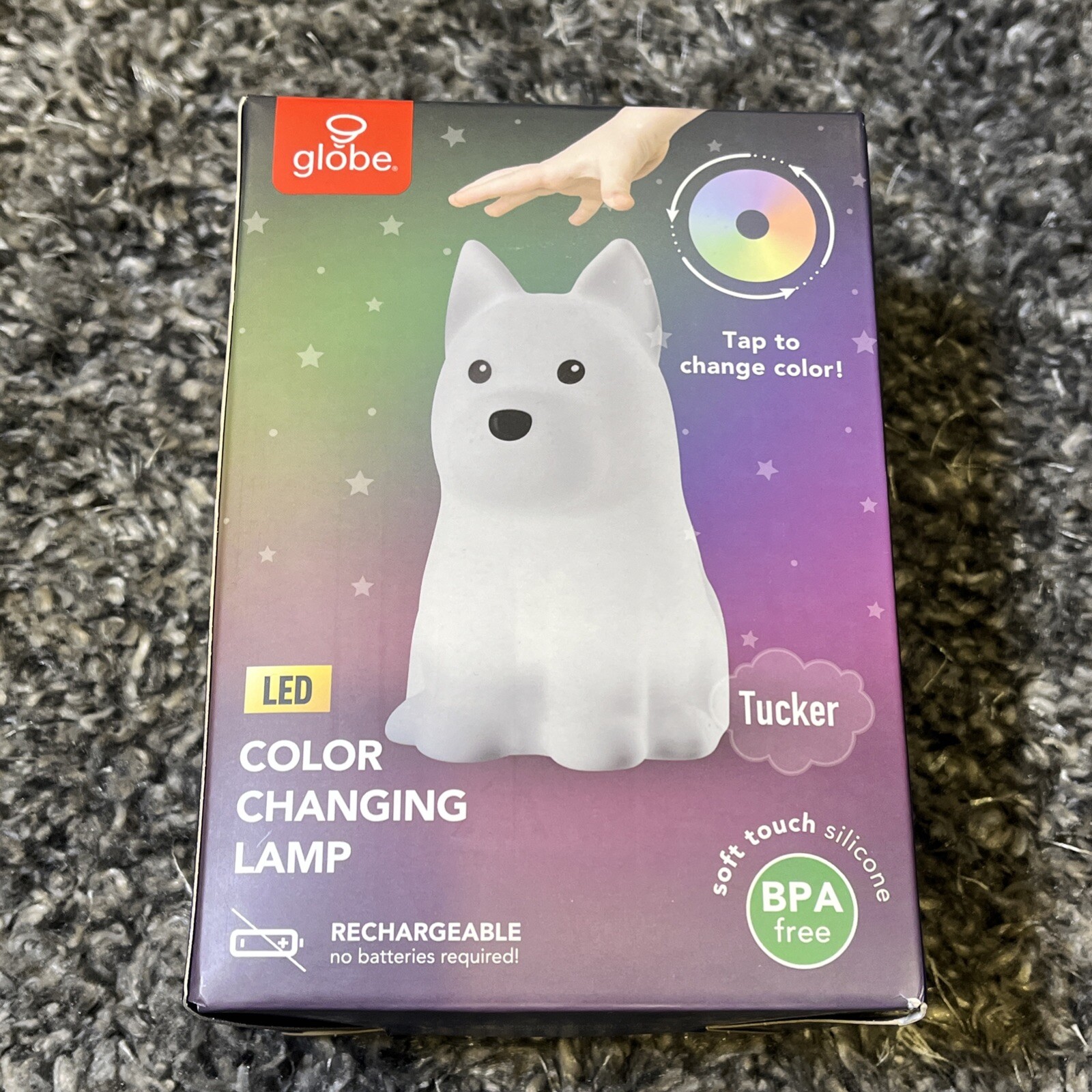 NIB Globe Tucker The Dog LED Color Changing Rechargeable Lamp Tap On/Off