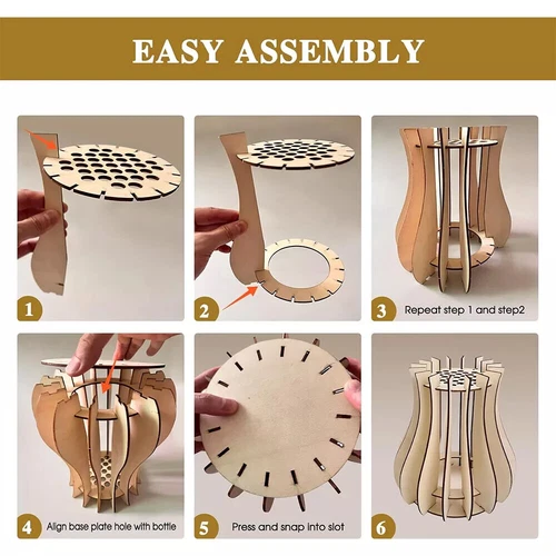 Wooden Puzzle Flower Vase Display Stand Set Assemble Vase for Lego Roses Blossom - Picture 13 of 18