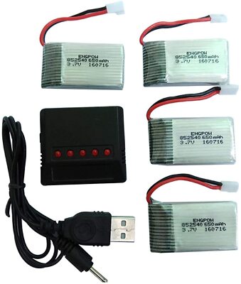 Set of 4 LiPo Battery 3.7V 650mAh for Syma X5C X5 Drones | With 4 in 1 Charger