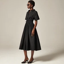 J Crew Womens Size 4 Short Sleeve Elena Shirtdress in Cotton Black BY832 $178
