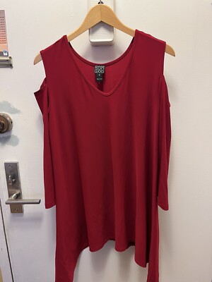 CLARA SUN WOO WOMENS RED TUNIC Medium  V Neck Cold Shoulder