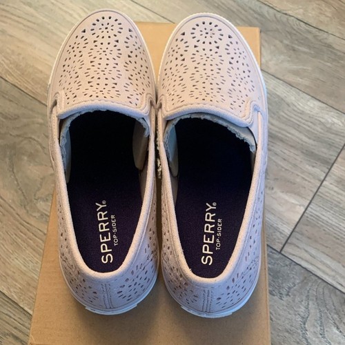 NWT SPERRY TOP SIDER WOMEN'S SEASIDE PERFORATED EMBOSS LEATHER SHOES LILAC 5 - Picture 4 of 10