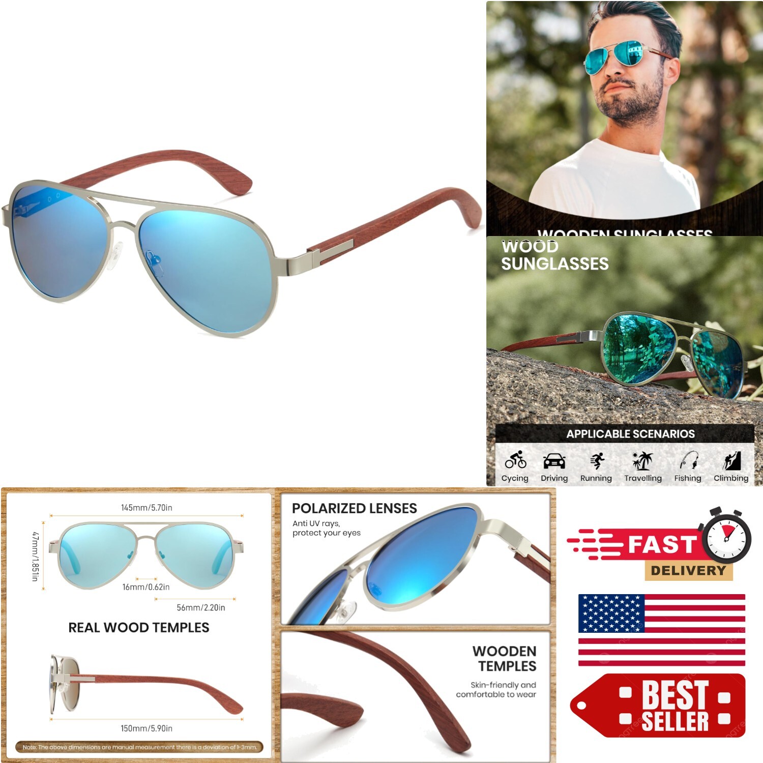 Stylish Aviator Sunglasses with Spring Hinges for Universal Comfort-image