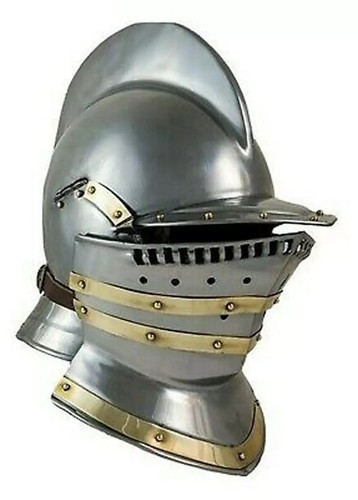 Elmetto Medievale Cavalieri Templari Crociati Armatura Elmetto Chiuso 16 ga Acciaio - Foto 2 di 3