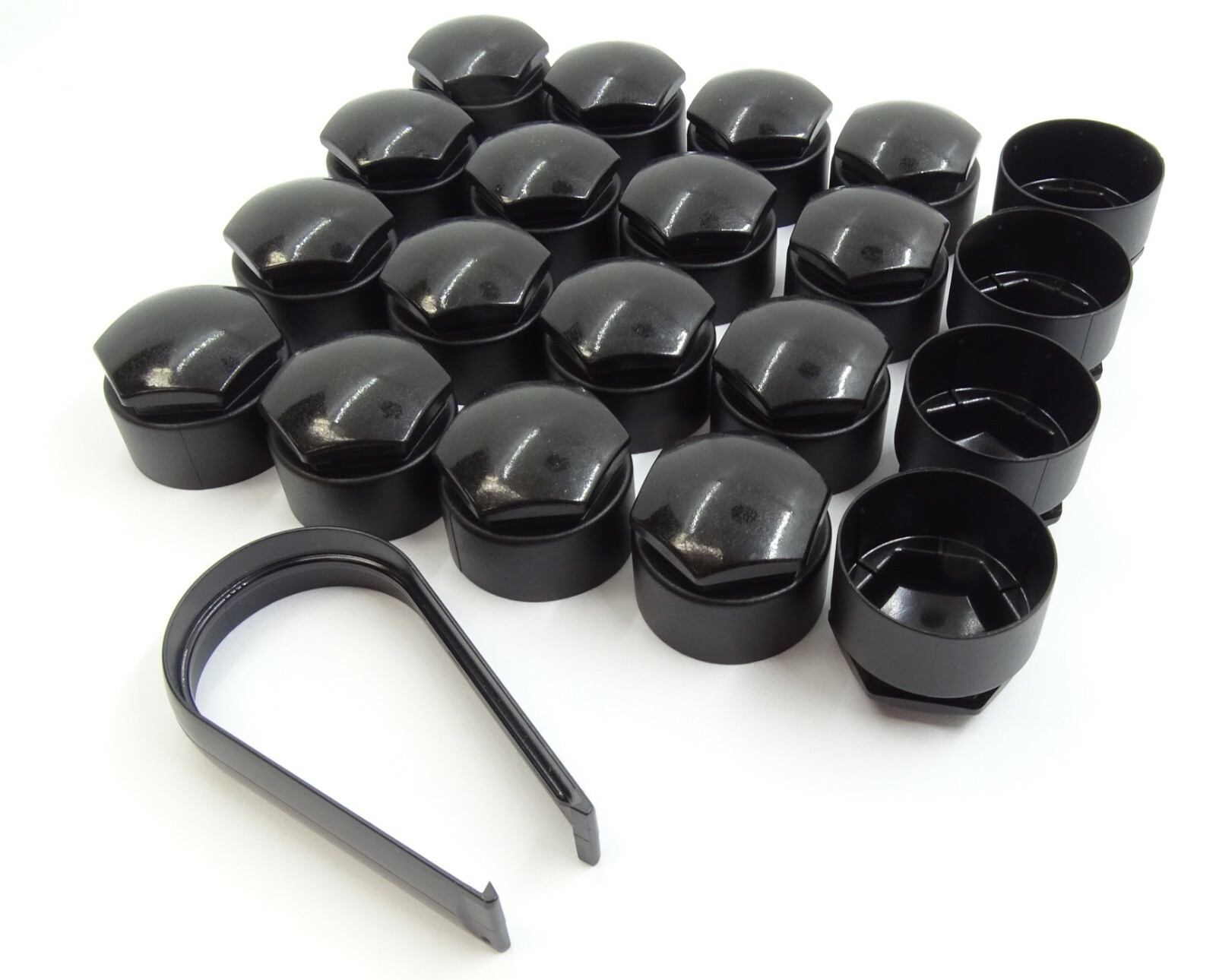 WHEEL NUT COVERS AUDI A3 A4 A5 A6 Q3 GLOSSY BLACK BOLT CAPS LOCKING
