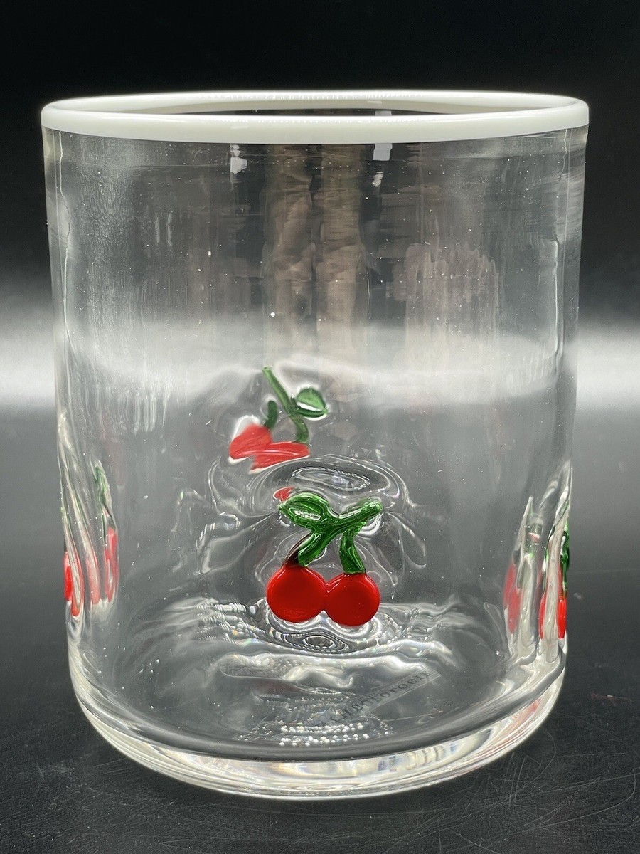 Anthropologie Icon Juice Glass Cherry Beaded Handblown 17 oz 4.5