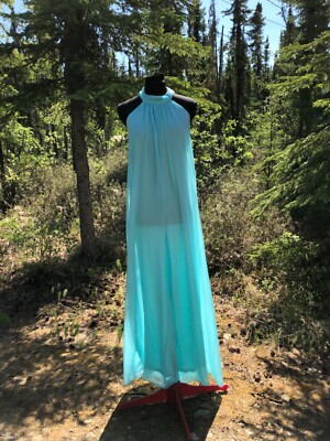 NEW Turquoise Blue Overflowing Wide Leg Chiffon Halter Jumpsuit Romper Size  S