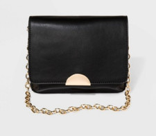 Women's Faux Leather Small Fanny Pack with Chain - A New Day - Black