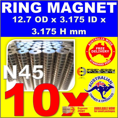 10X Anillo 12,7mm x 3,175mm Agujero H3,175mm N45 | Donut de neodimio Imanes de Tierras Raras - Imagen 2 de 4
