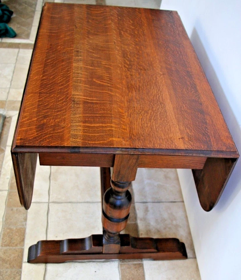 Antigua mesa de pub inglesa roble tigre macizo hoja lateral caída cocina juego asientos seis Foto 4 de 4