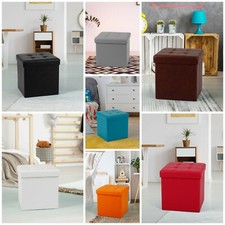 One Seater Faux Leather Ottoman Foldaway Storage Blanket Box Padded Seat Stool