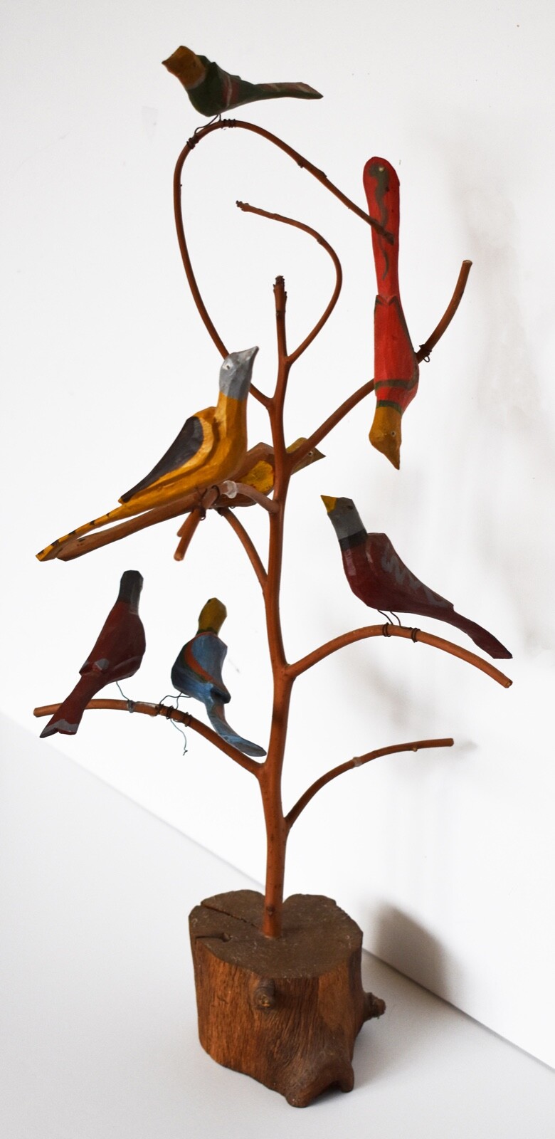 BARBARA & DANIEL STRAWSER-PA Folk Artists-Original Signed Sculpture-Birds & Tree Uitverkoop, klassieke populariteit
