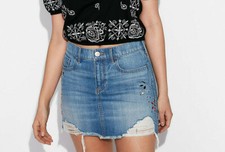 EXPRESS mid rise embellished original denim mini skirt Med Wash 6 HOT 