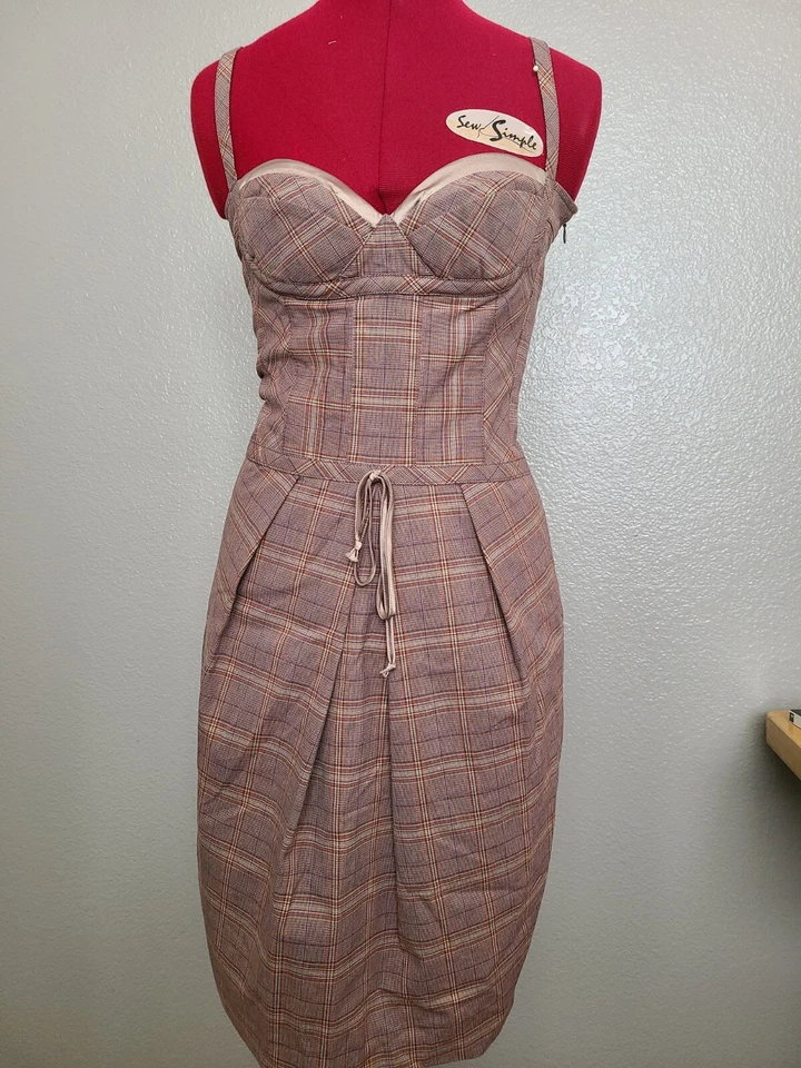 BCBGIRLS Mini Vestido a Cuadros con Correa Ajustable Manga Espalda Elástica Talla 4 Foto 3 de 4