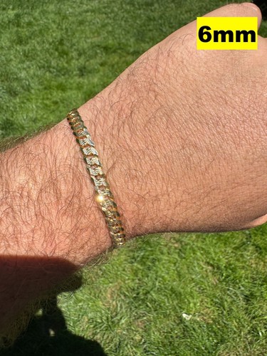 Real 14k Gold Plated Solid 925 Silver Diamond Cut Flat Cuban Bracelet 4-8mm - Picture 6 of 17