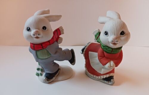 Vintage Homeco Iceskating Cute Bunnies 5305 4.5 inches - Picture 1 of 6