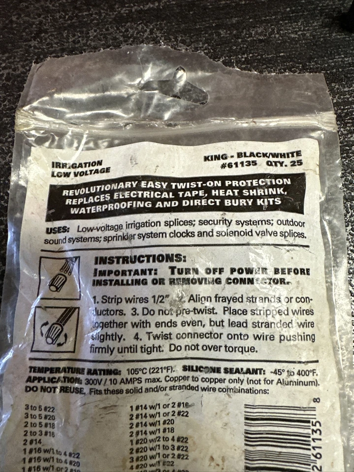 7 Dryconn 61135 King Innovation Waterproof Connectors Outdoor Irrigation B&W - Image 3 of 3