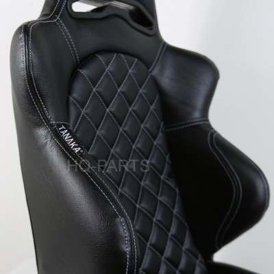2X TANAKA BLACK PVC LEATHER RACING SEATS RECLINABLE +