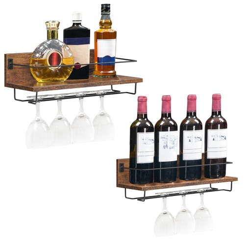 HOOBRO Wall Mounted Wine Rack Wine Glass Rack Set of 2 Wine Shelf Hanging - Picture 4 of 9