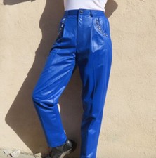 1980s Vintage Shiny Blue Jewel Pocket Pleated Pants sz Medium / 30-33" waist
