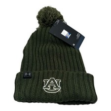 Under Armour UA Auburn Tigers Green Knit Beanie Winter Hat Pom Cuffed Adult OSFM