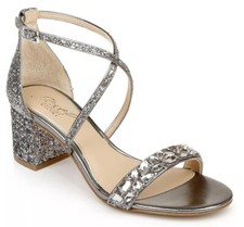 JEWEL BADGLEY MISCHKA Womens Claudia Block Heel Sandals Smoke Glitter