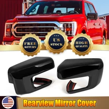 2X Gloss Black Side Door Mirror Cover For 2021-24 Ford F150 W/Turn Signal Hole
