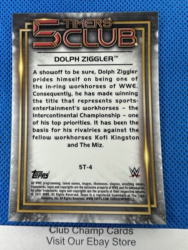 Dolph Ziggler Topps 2021 #5T-4 cromado WWE 5 Timers Club - Imagen 2 de 2