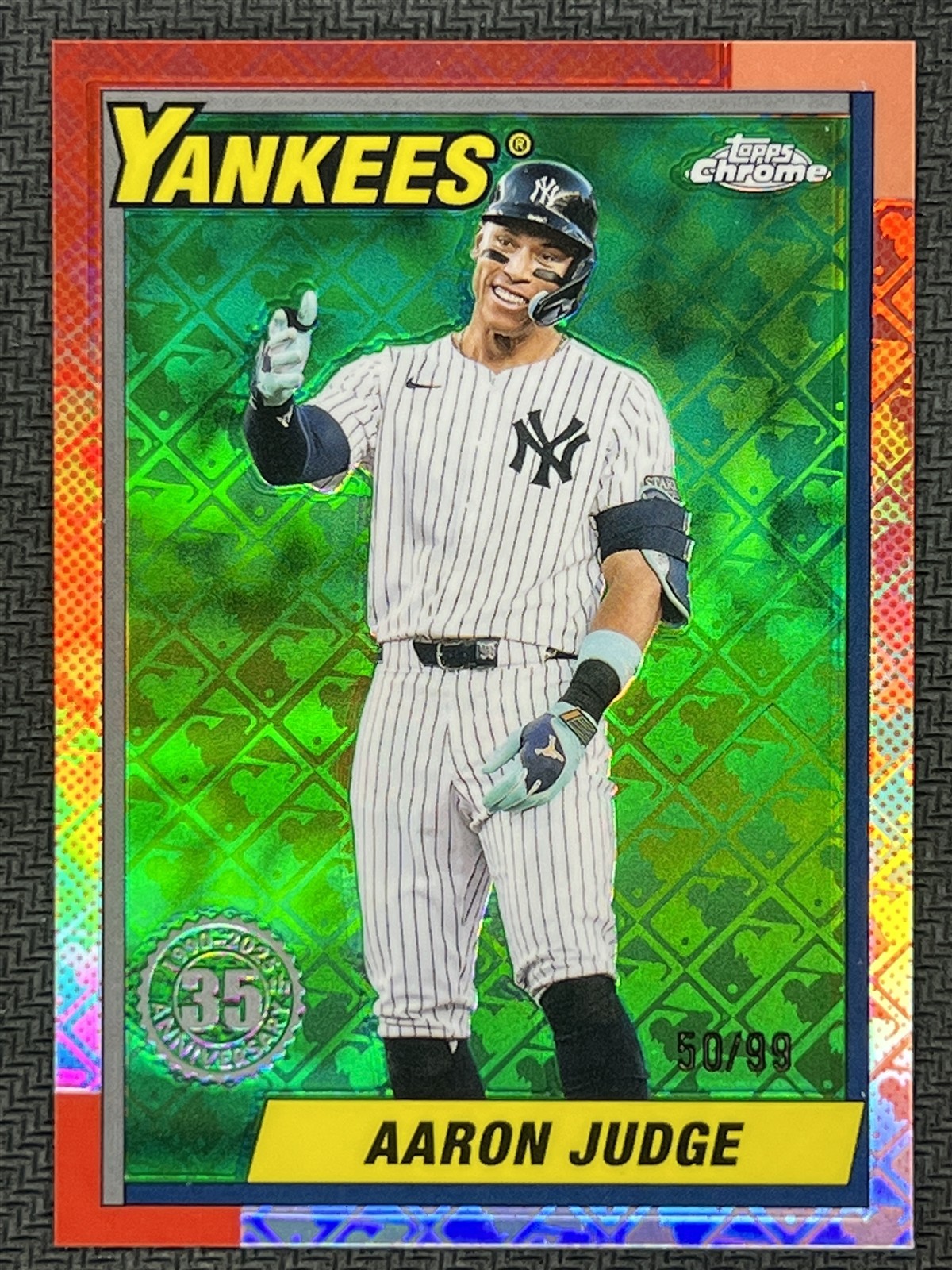 2025 Topps Chrome 1990 35th Green MLB Logo #90CB-11 Aaron Judge Yankees 50/99