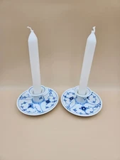 Royal Copenhagen Porcelain candlesticks Blue Fluted Plain hand-paint Denmark