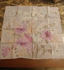 VERA NEUMAN Floral Watercolor Scarf Ladybug Signature Rolled Edge Chiffon 21" Sq
