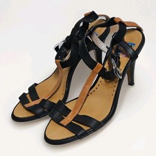 Strappy T Bar Heels Sandals 4 UK Handmade Italy Tan Black Leather 37 SCIAPO