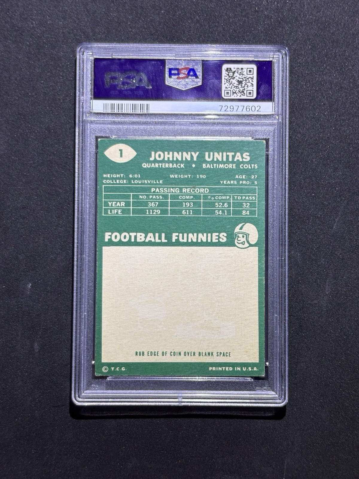 (PSA 4) 1960 Topps Johnny Unitas Card #1 view 2