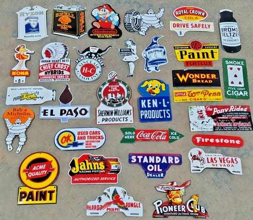 Lot of 30 Porcelain Enamel Signs – Mixed Designs, Vintage Style, single sided